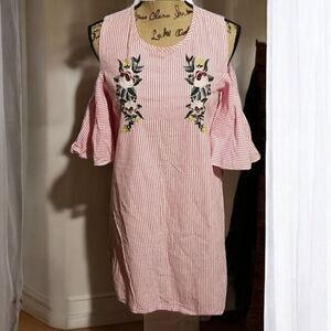 PRIMARK Striped Embroidered Dress Size 4
